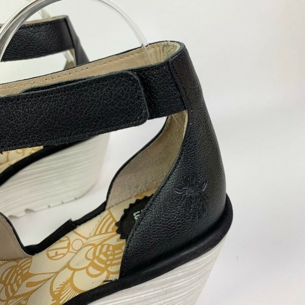 FLY London Black Wedge Ankle Strap Sandals - Picture 8 of 8